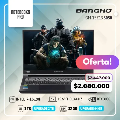 BANGHO GM-15Z13 - i7-13620H - SSD 1 TB - 32 GB RAM - 15.6" FHD 144 HZ- RTX 3050- 10 Núcleos-Teclado Retroiluminado