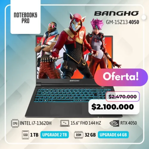BANGHO GM-15Z13 - i7-13620H - SSD 1 TB - 32 GB RAM - 15.6" FHD 144 HZ- RTX 4050- 10 Núcleos-Teclado Retroiluminado