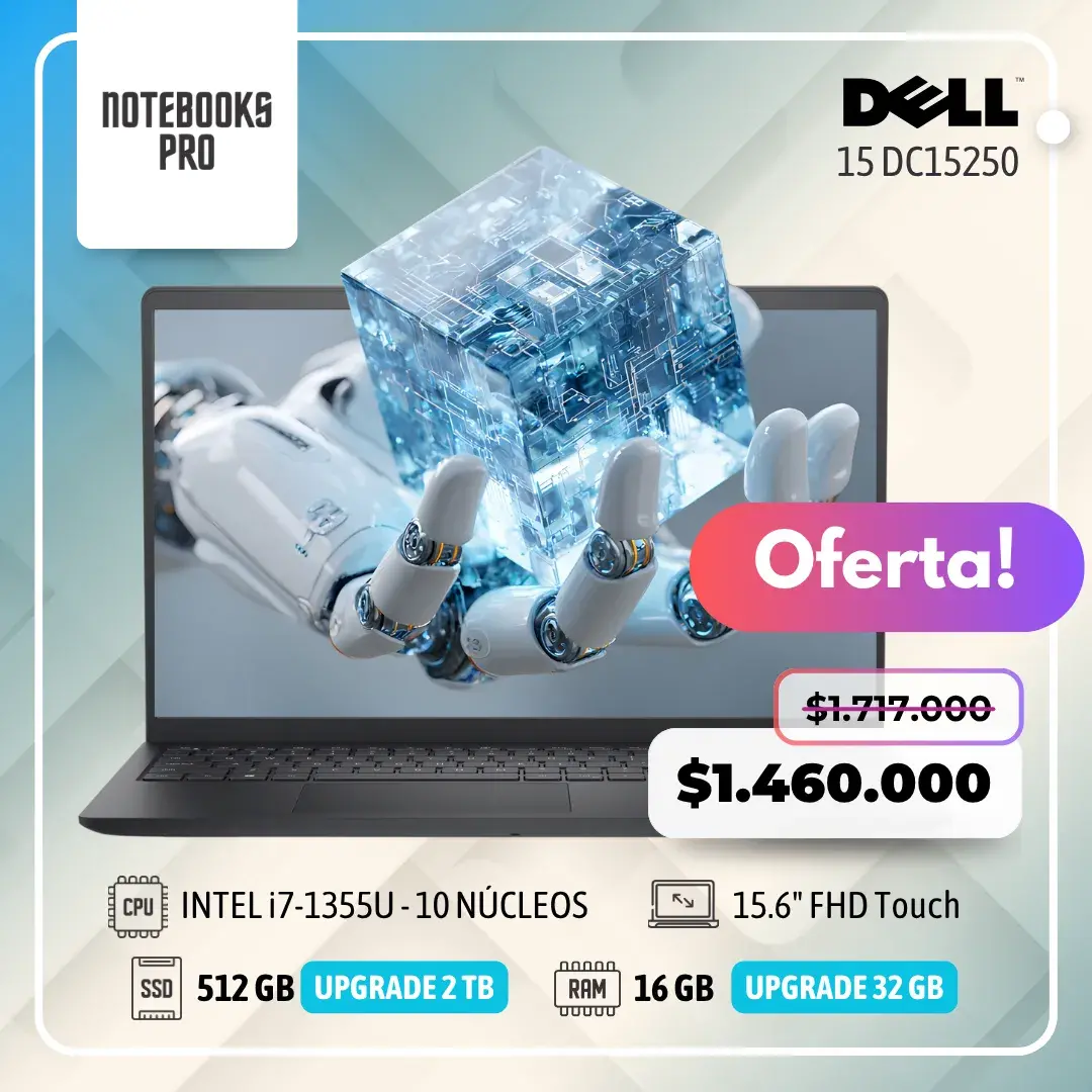 DELL 15 DC15250 - i7-1355U - 512 GB SSD - 16 GB RAM - 15.6" FHD Touch - 10 Núcleos