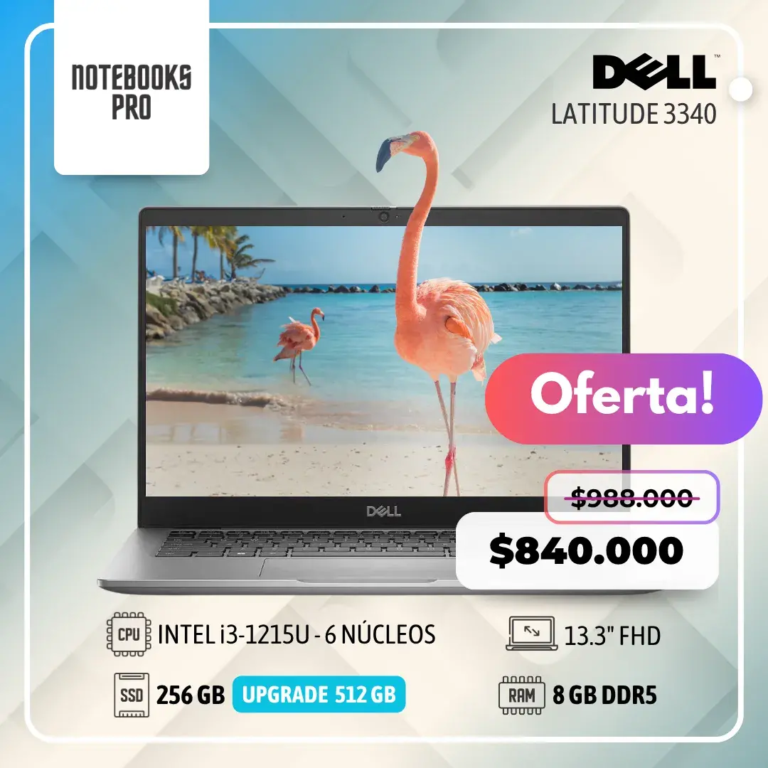 DELL LATITUDE 3340 - i3-1215U - SSD 256 GB - 8 GB RAM DDR5 - 13.3" FHD- 6 nucleos