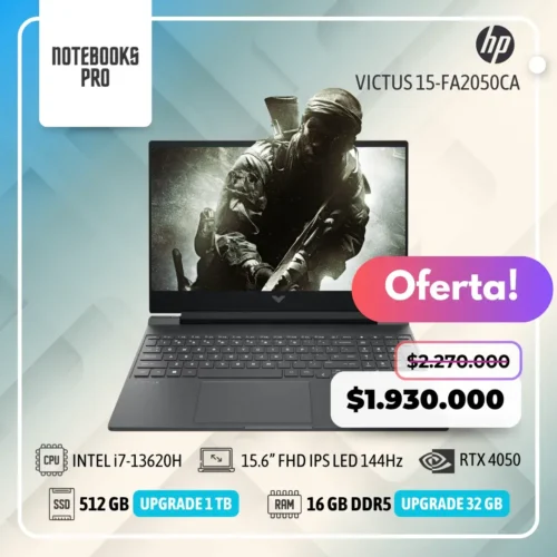 HP VICTUS 15-FA2050CA - I7-13620H - SSD 512 GB - 16 GB RAM DDR5 - 15.6” FHD IPS LED 144Hz - RTX 4050 - Teclado retroiluminado - 10 núcleos