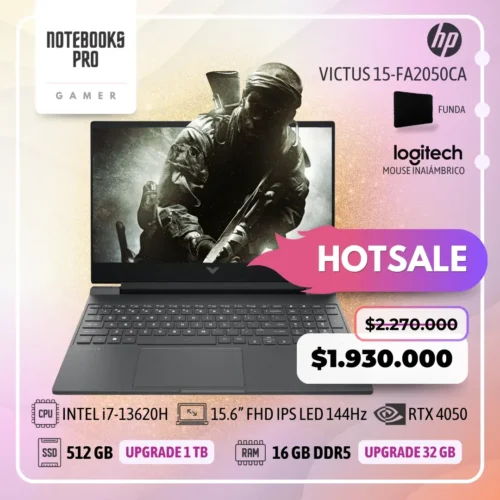 HP VICTUS 15-FA2050CA - I7-13620H - SSD 512 GB - 16 GB RAM DDR5 - 15.6” FHD IPS LED 144Hz - RTX 4050 - Teclado retroiluminado - 10 núcleos