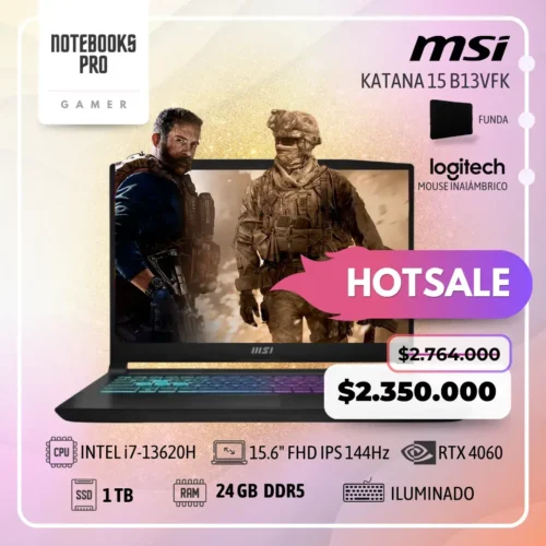 MSI KATANA 15 B13VFK - i7-13620H - SSD 1TB - 24 GB RAM DDR5 - 15.6" FHD IPS 144hz - RTX 4060 - 10 núcleos