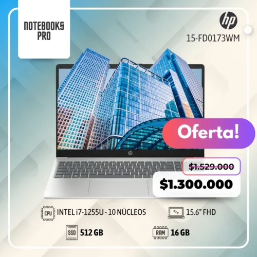 HP 15-FD0173WM - i7-1255U - SSD 512 GB - 16 GB RAM - 15.6" FHD  - 10 Núcleos