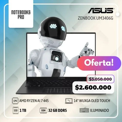 ASUS ZENBOOK UM3406G - AMD RYZEN AI 7 445  - SSD 1 TB - 32 RAM DDR5 - 14'' WUXGA OLED Touch - 6 Núcleos - Teclado retroiluminado