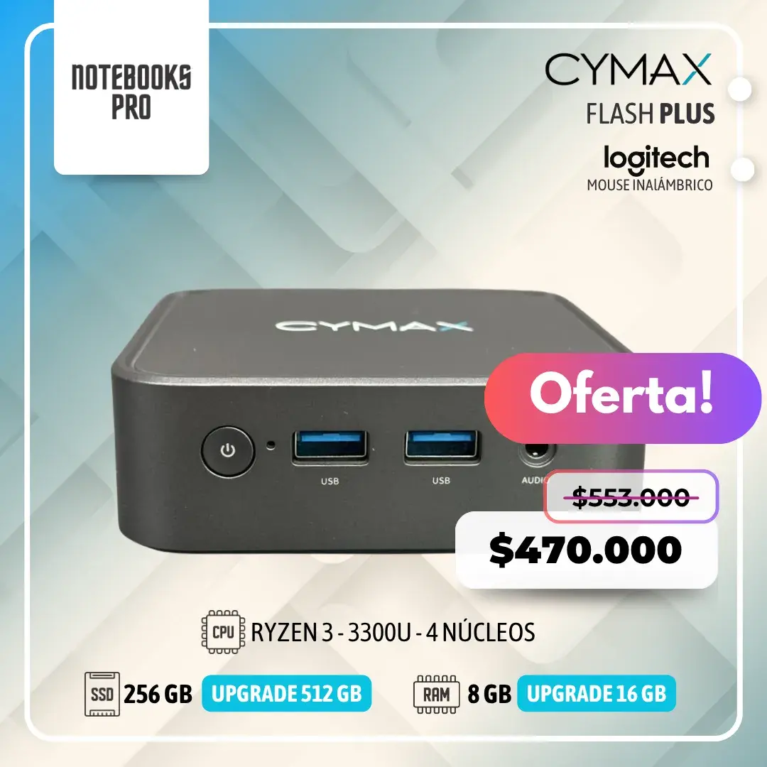 MINI PC CYMAX FLASH PLUS – RYZEN 3 - 3300U – SSD 256 GB – 8 GB RAM – 4 Núcleos