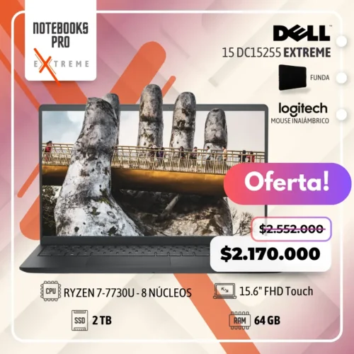 DELL 15 DC15255 EXTREME - RYZEN 7-7730U - 2 TB  SSD - 64 GB RAM - 15.6" FHD Touch - 8 Núcleos