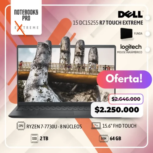 DELL 15 DC15255 EXTREME - RYZEN 7-7730U - 2 TB  SSD - 64 GB RAM - 15.6" FHD Touch - 8 Núcleos