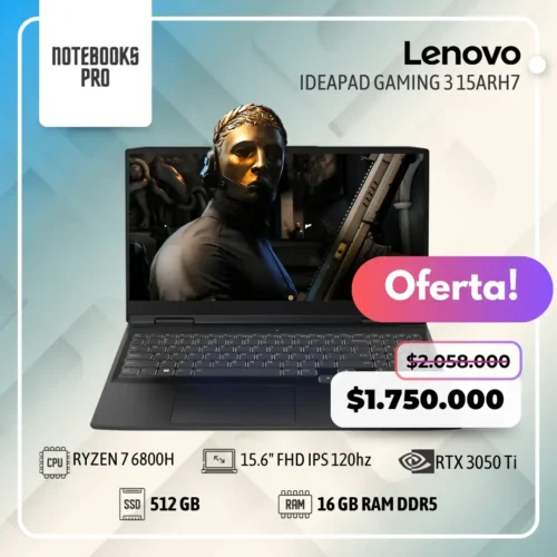 LENOVO IDEAPAD GAMING 3 15ARH7 - RYZEN 7 6800H - SSD 512 GB - 16 GB RAM DDR5 - 15.6" FHD IPS 120hz - RTX 3050 Ti - 8 núcleos