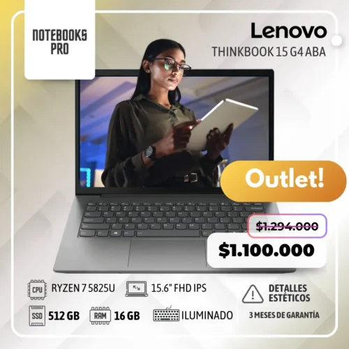 LENOVO THINKBOOK 15 G4 ABA - RYZEN 7 5825U - SSD 512 GB - 16 GB RAM - 15.6" FHD IPS - Teclado retroiluminado - Lector de huella - 8 núcleos
