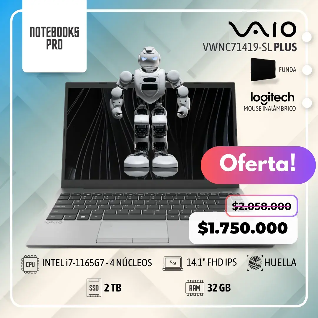 VAIO VWNC71419-SL PLUS - i7-1165G7 - SSD 2TB - 32 GB RAM - 14.1" FHD IPS - Lector de huella - 4 núcleos