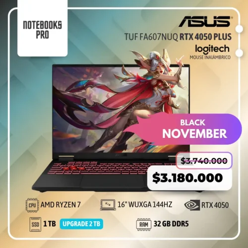 ASUS TUF FA607NUQ PLUS - AMD RYZEN 7 170 - SSD 1 TB - 32 GB RAM DDR5 - 16" WUXGA 144HZ - RTX 4050 - Teclado retroiluminado - 8 Núcleos