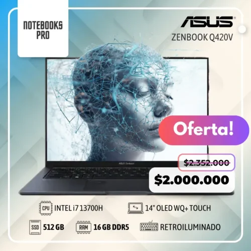 ASUS ZENBOOK Q420V - i7 13700H - SSD 512 GB - 16 GB DDR5 - 14" OLED WQ+  - Teclado Retroiluminado - 14 Núcleos