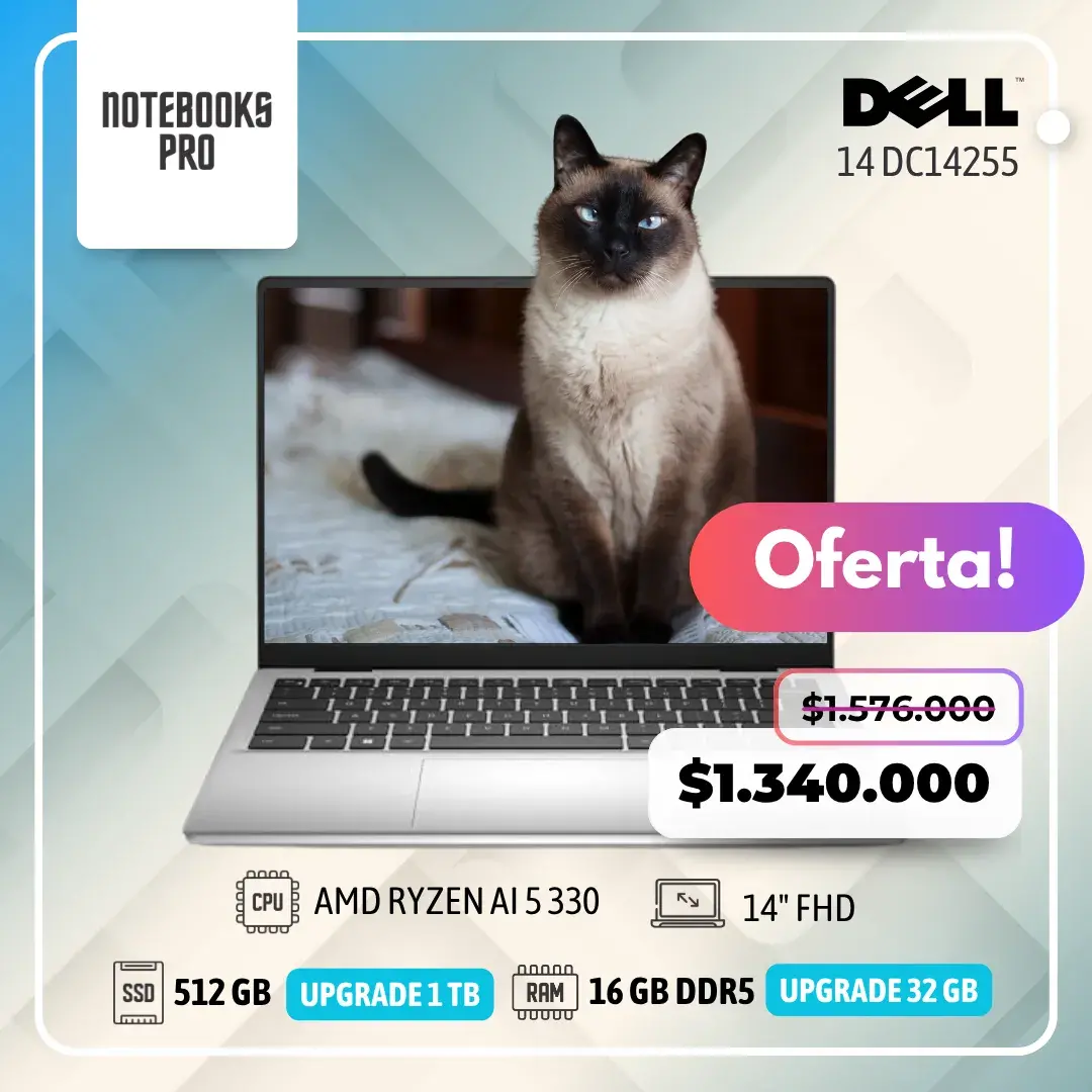 DELL 14 DC14255 - AMD RYZEN AI 5 330 - 512 GB SSD - 16 GB RAM - 14" FHD - 4 Núcleos