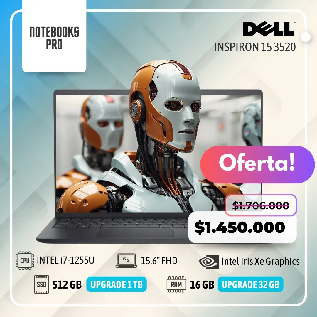DELL INSPIRON 15 3520 - i7-1255U - SSD 512 GB - 16 GB RAM - 15.6" FHD - Intel Iris Xe Graphics - 10 Núcleos