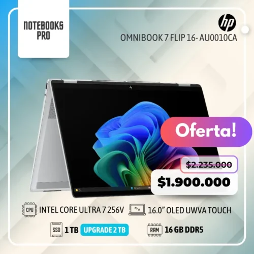 HP OMNIBOOK 7 FLIP 16- AU0010CA- INTEL CORE ULTRA 7 256V - SSD 1 TB - 16 GB RAM DDR5 - 16.0” OLED UWVA Touch  - 8 Núcleos