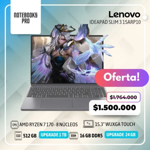 LENOVO IDEAPAD SLIM 3 15ARP10 - AMD RYZEN 7 170 - SSD 512 GB DDR5 - 16 GB RAM - 15.3" WUXGA Touch  - 8 Núcleos