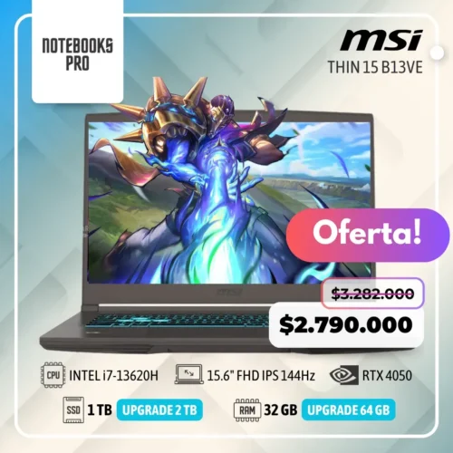 MSI THIN 15 B13VE - i7-13620H - SSD 1 TB - 32 GB RAM - RTX 4050 - 15.6" FHD IPS 144Hz - Teclado Retroiluminado - 10 Núcleos