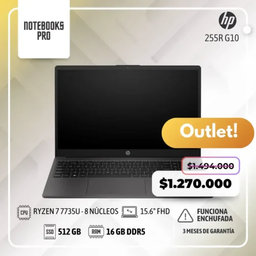 (OUTLET) HP 255R G10 - RYZEN 7 7735U - SSD 512 GB - 16 GB RAM DDR5 - 15.6" FHD - 8 núcleos