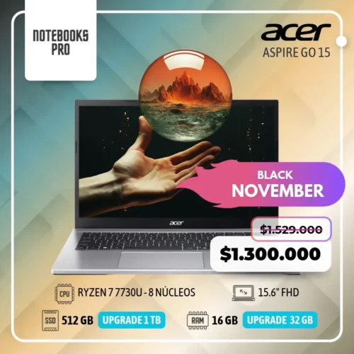 ACER ASPIRE GO 15 - RYZEN 7 7730U - SSD 512 GB - 16 GB RAM  - 15.6'' FHD  - 8 Núcleos