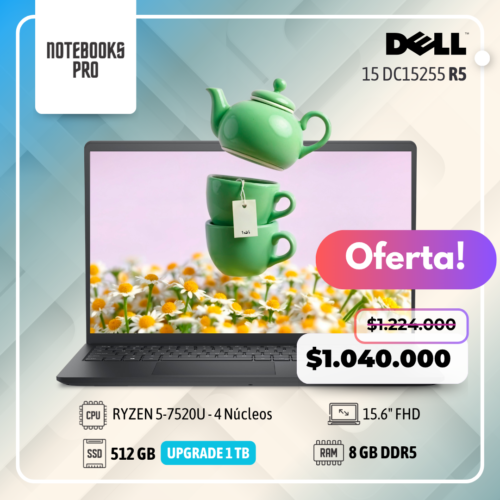 DELL 15 DC15255 - RYZEN 5 7520U - SSD 512 GB  - 8 GB RAM DDR5 - 15.6" FHD  - 4 Núcleos