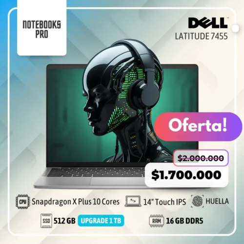 DELL LATITUDE 7455 - Snapdragon X Plus 10 Cores - SSD 512 GB - 16 GB RAM DDR5 - 14" Touch IPS - Lector de Huella - Teclado