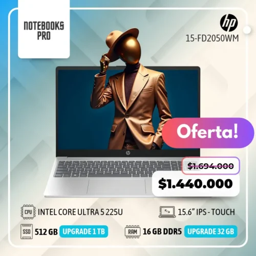 HP 15-FD2050WM - INTEL CORE ULTRA 5 225U - SSD 512 GB - 16 GB RAM DDR5 - 15.6” IPS - Touch - 12 Núcleos