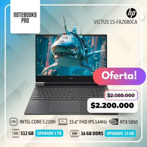HP VICTUS 15-FA2080CA - INTEL CORE 5 210H - SSD 512 GB - 16 GB RAM DDR5 - 15.6" FHD IPS 144Hz - RTX 5050- 8 Núcleos- Teclado retroiluminado