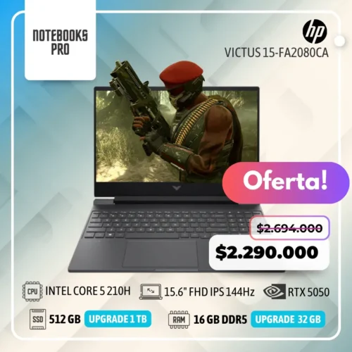HP VICTUS 15-FA2080CA - INTEL CORE 5 210H - SSD 512 GB - 16 GB RAM DDR5 - 15.6" FHD IPS 144Hz - RTX 5050- 8 Núcleos- Teclado retroiluminado