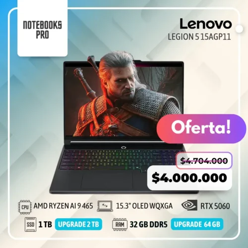 LENOVO LEGION 5 15AGP11 - AMD RYZEN AI 9 465 - SSD 1TB - 32 GB RAM DDR5 - 15.3" OLED WQXGA - RTX 5060 - 10 Núcleos