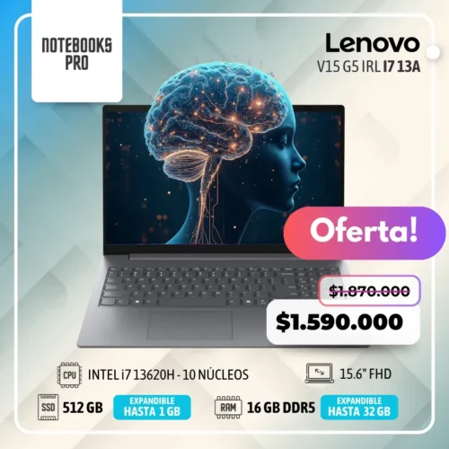 LENOVO V15 G5 IRL - i7 13620H  - SSD 512 GB - 16 GB RAM DDR5 - 15.6" FHD - 10 Núcleos