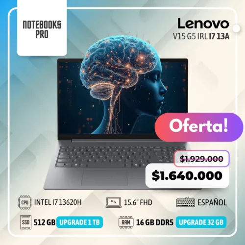 LENOVO V15 G5 IRL - i7 13620H  - SSD 512 GB - 16 GB RAM DDR5 - 15.6" FHD - 10 Núcleos - Teclado Español