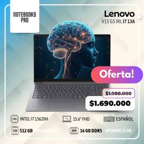LENOVO V15 G5 IRL - i7 13620H  - SSD 512 GB - 16 GB RAM DDR5 - 15.6" FHD - 10 Núcleos - Teclado Español