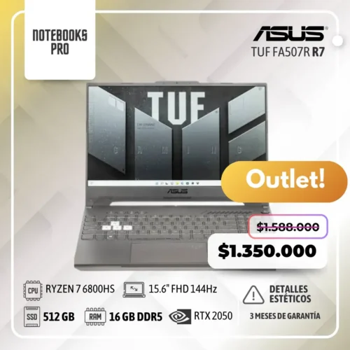 (OUTLET) ASUS TUF FA507R - RYZEN 7 6800HS - SSD 512 GB - 16 GB RAM DDR5 - 15.6" FHD 144Hz - RTX 2050