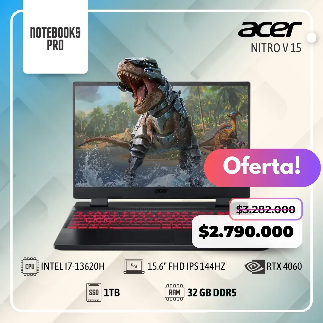ACER NITRO V 15 i7 - i7-13620H - SSD 1TB - 32 GB RAM DDR5 - 15.6" FHD IPS 144hz - RTX 4060
