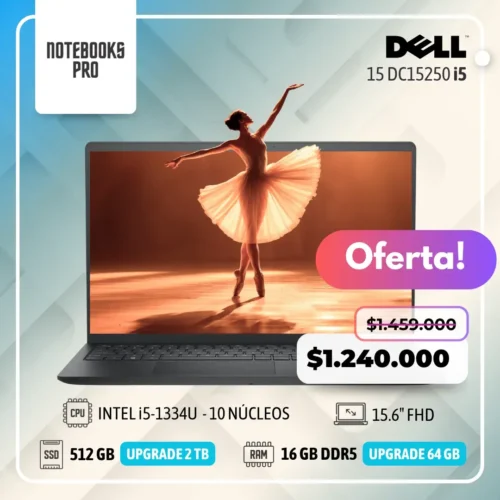 DELL 15 DC15250 – i5-1334U – 512 GB SSD – 16 GB RAM DDR5– 15.6″ FHD  - 10 Núcleos
