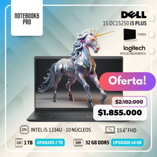DELL 15 DC15250 PLUS – i5-1334U – 1 TB SSD – 32 GB RAM DDR5– 15.6″ FHD - 10 Núcleos