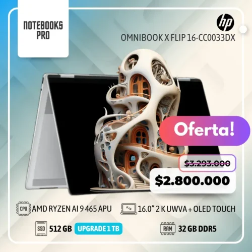 HP OMNIBOOK X FLIP 16- CC0033DX - AMD RYZEN AI 9 465 APU - SSD 512 GB - 32 GB RAM DDR5 - 16.0” 2 K UWVA + OLED Touch  - 10 Núcleos