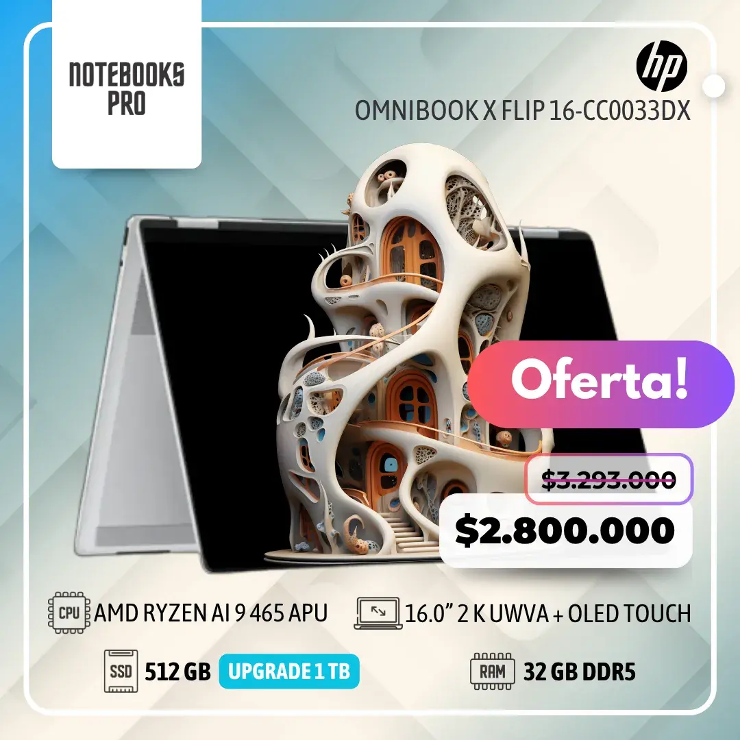 HP OMNIBOOK X FLIP 16- CC0033DX - AMD RYZEN AI 9 465 APU - SSD 512 GB - 32 GB RAM DDR5 - 16.0” 2 K UWVA + OLED Touch - 10 Núcleos