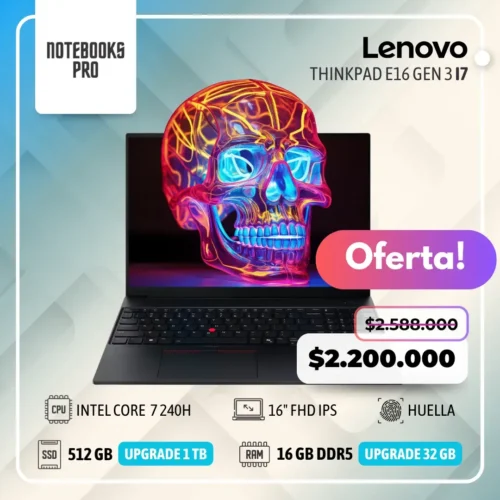 LENOVO THINKPAD E16 GEN 3 - INTEL CORE  7 240H - SSD 512 GB - 16 GB RAM DDR5 - 16" FHD IPS - Teclado Retroiluminado - Lector de Huella - 10 núcleos