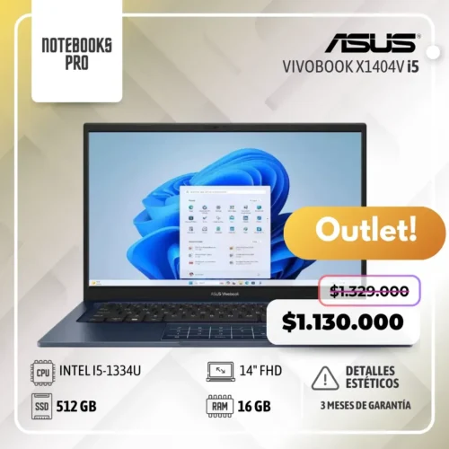 (OUTLET) ASUS VIVOBOOK X1404V - i5-1334U - SSD 512 GB - 16 GB RAM - 14" FHD - 10 Núcleos