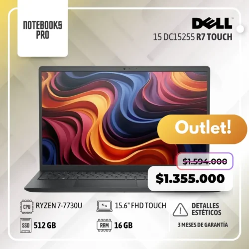 (OUTLET) DELL 15 DC15255 - RYZEN 7-7730U - 512 GB  SSD - 16 GB RAM - 15.6" FHD Touch - 8 Núcleos
