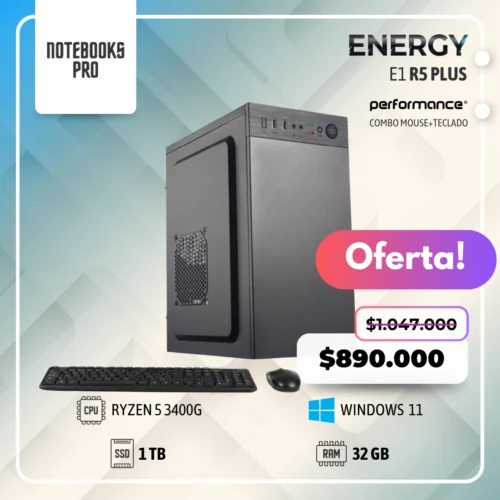 PC ENERGY E1 PLUS - RYZEN 5 3400G - SSD 1 TB - 32 GB RAM - 4 NUCLEOS + MOUSE  Y TECLADO