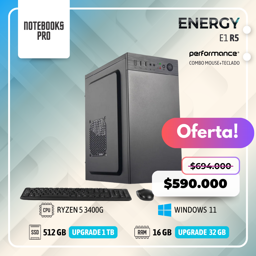 PC ENERGY E1 - RYZEN 5 3400G - SSD 512 - 16 GB RAM - 4 NUCLEOS + MOUSE Y TECLADO