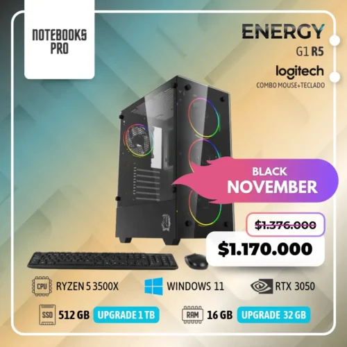 PC ENERGY G1 R5 - RYZEN 5 3500X - SSD 512 - 16 GB RAM - 4 NUCLEOS + MOUSE  Y TECLADO - RTX 3050