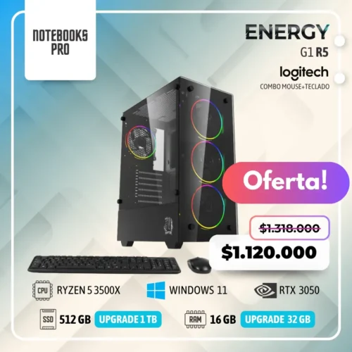 PC ENERGY G1 R5 - RYZEN 5 3500X - SSD 512 - 16 GB RAM - 4 NUCLEOS + MOUSE  Y TECLADO - RTX 3050