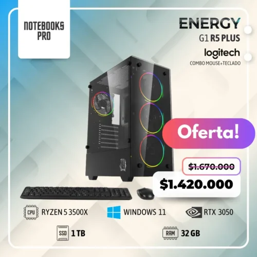 PC ENERGY G1 R5 PLUS - RYZEN 5 3500X - SSD 1 TB - 32 GB RAM - 4 NUCLEOS + MOUSE  Y TECLADO - RTX 3050