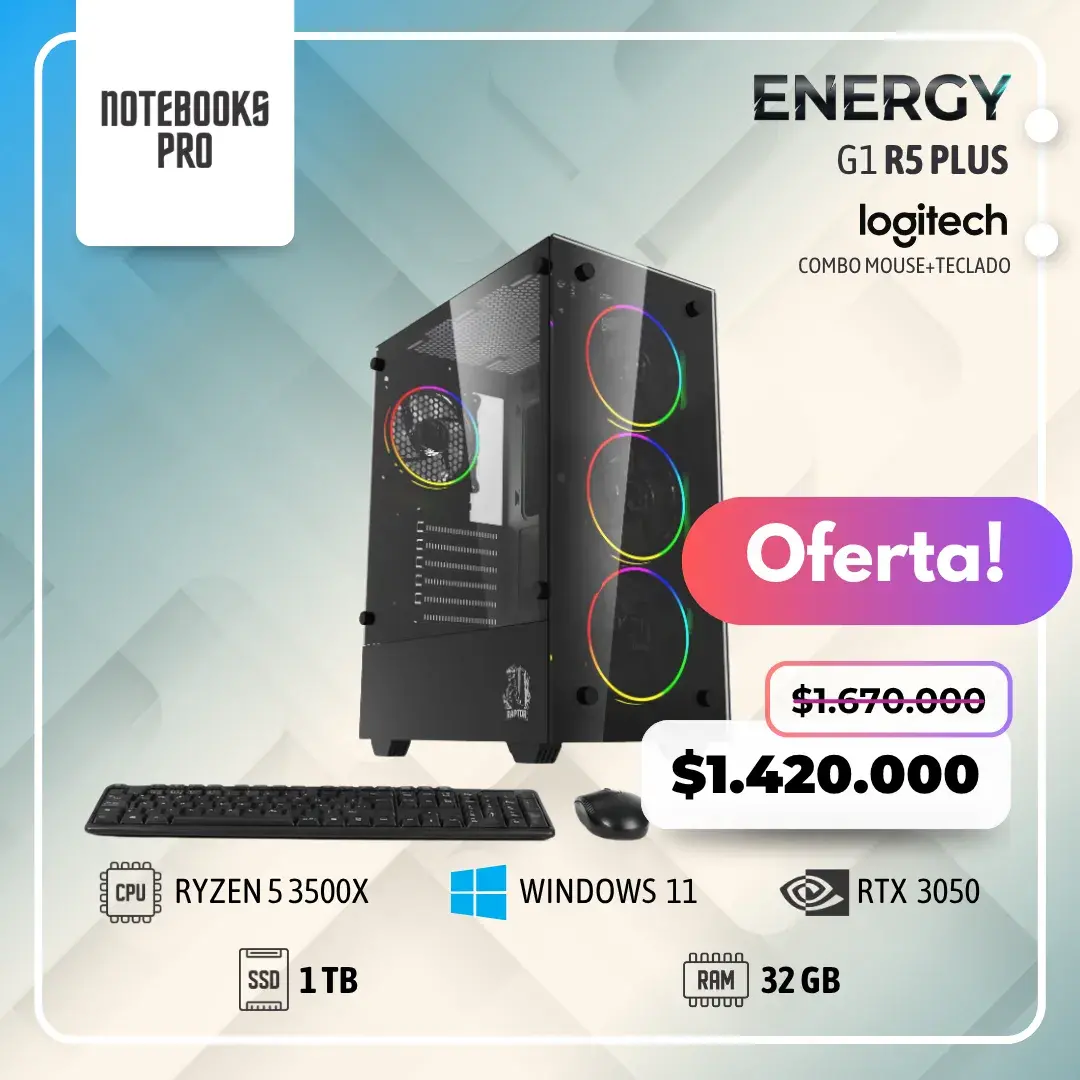 PC ENERGY G1 R5 PLUS - RYZEN 5 3500X - SSD 1 TB - 32 GB RAM - 4 NUCLEOS + MOUSE Y TECLADO - RTX 3050