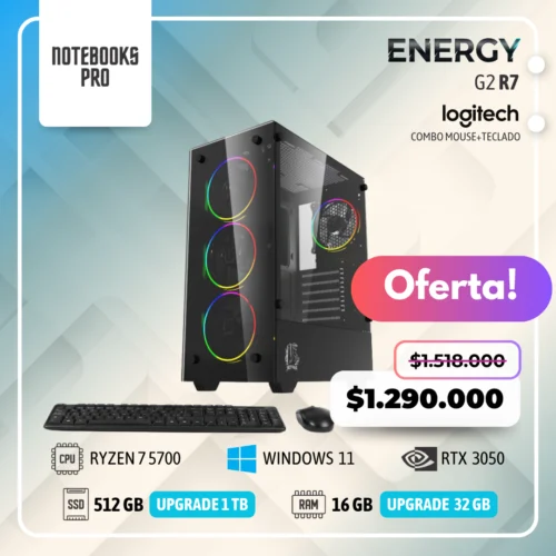PC ENERGY G2 R7 - RYZEN 7 5700 - SSD 512 - 16 GB RAM - 8 NUCLEOS + MOUSE Y TECLADO - RTX 3050