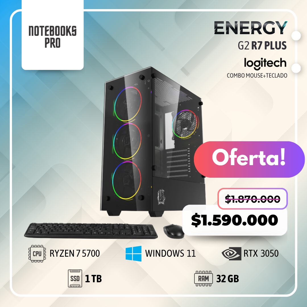 PC ENERGY G2 R7 PLUS - RYZEN 7 5700 - SSD 1 TB - 32 GB RAM - 8 NUCLEOS + MOUSE Y TECLADO - RTX 3050